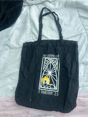Black Graphic Tote Bag with 'No Other One' Scripture Print